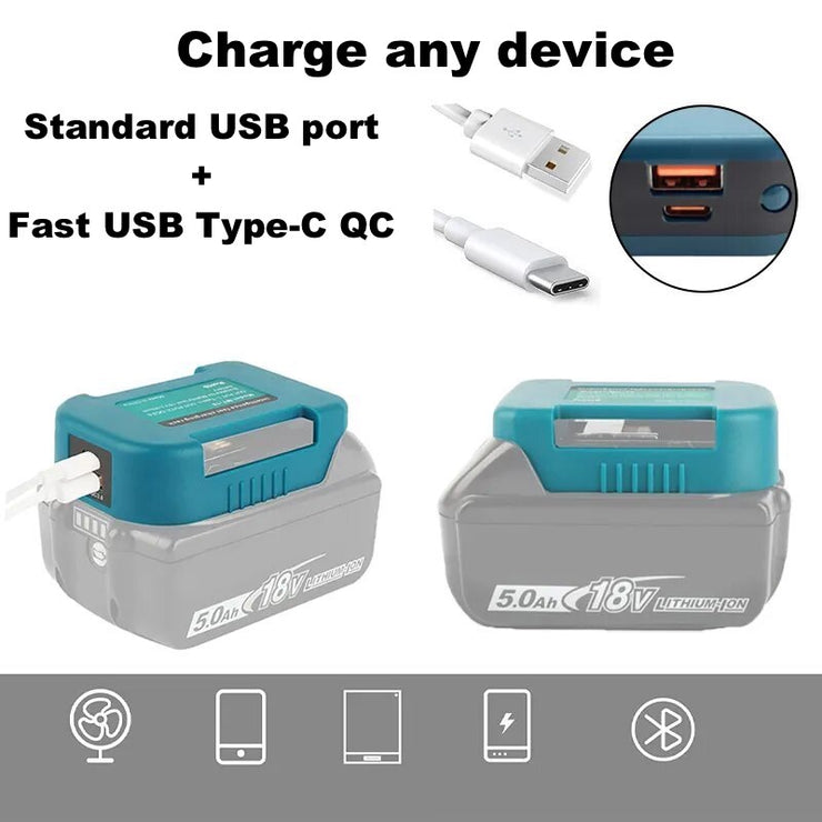 Multi-Compatible 18V Battery USB Charger Adapter with Type-C Output